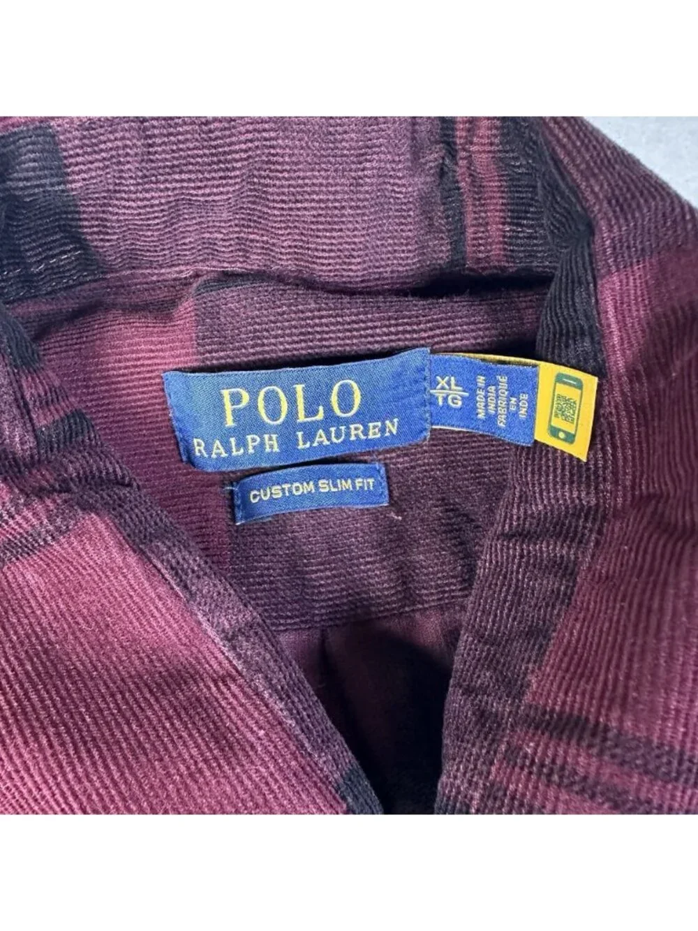 Polo Ralph Lauren Men’s XL Slim Oxblood Plaid Corduroy Button Up Shirt Tartan